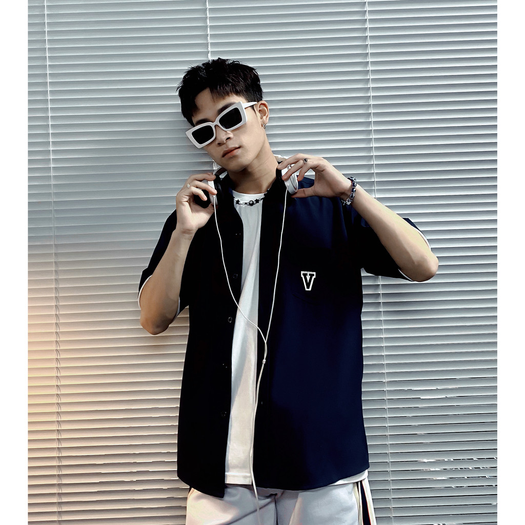 Áo sơ mi Vincent V logo White/ Dark blue/ Green/ Copper Brown | BigBuy360 - bigbuy360.vn