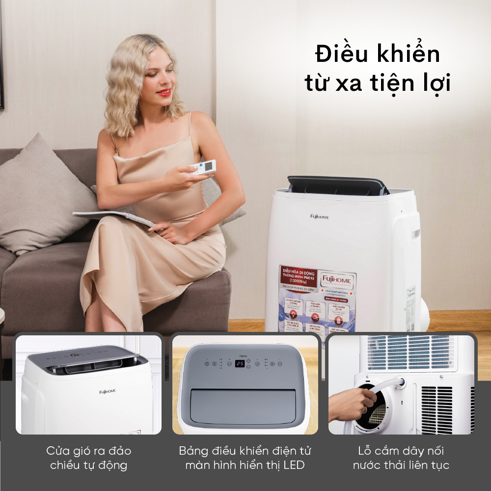 Điều hòa di động đứng 12.000 BTU nhập khẩu Fujihome, máy lạnh di động mini đa năng thông minh chính hãng