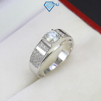 Nhẫn bạc nam Moissanite 5.5mm bản nhỏ kèm thẻ tra cứu đá xi bạch kim sang trọng NNAM0014 - Trang Sức TNJ