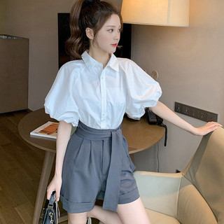 Sơ mi tay bồng chất vải thô lụa dáng ngắn M401