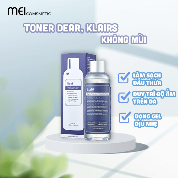 Nước hoa hồng Dear, Klairs Supple Preparation Unscented Toner 180ml Không Mùi