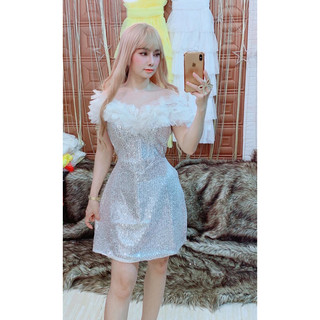 đầm bet vai kim sa dự tiệc chữ A hình thật