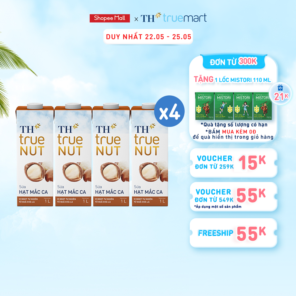 Combo 4 Hộp sữa hạt mắc ca TH True Nut 1L (1L x 4)