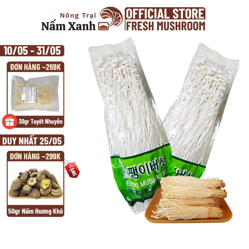 Nấm Kim Châm Hàn Quốc Tươi (150gr 450gr) Ngon Sạch Giòn Thơm Ngọt Vị - Nông Trại Nấm Xanh