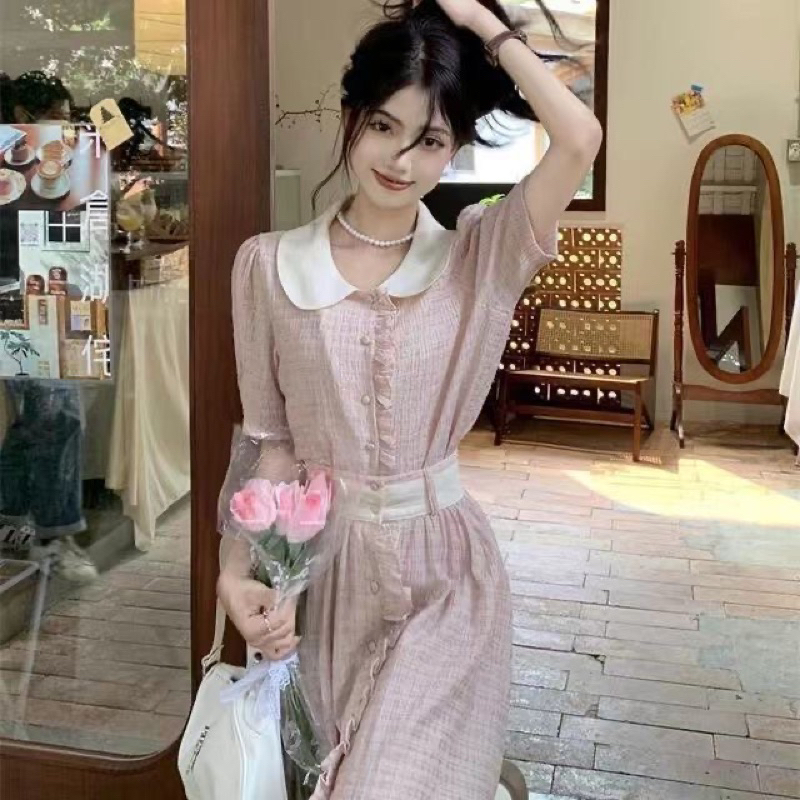 Set áo sơ mi cổ búp bê kèm chân váy lưng cao thời trang cho nữ hè 2023