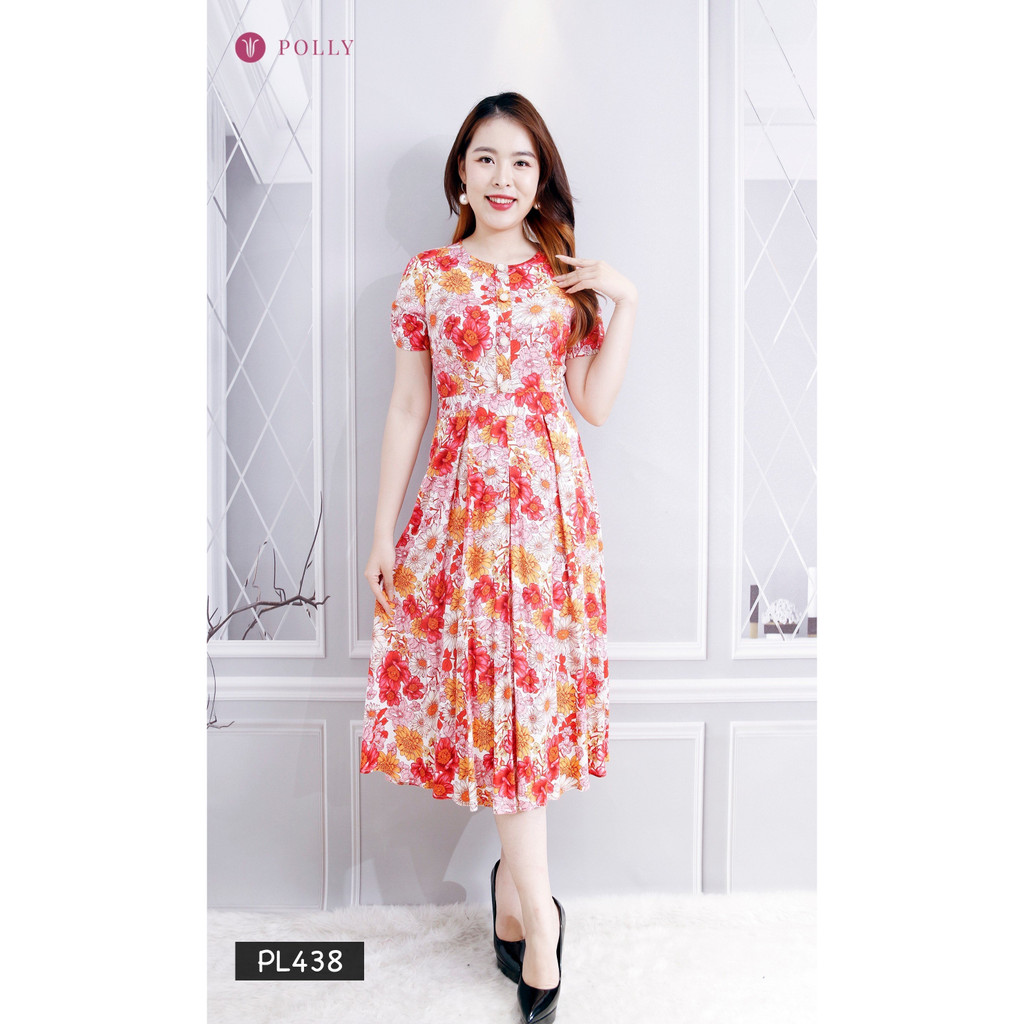 Đầm cho mẹ POLLY PL438 Đầm Xòe Trung Niên Size Lớn In Hoa Có Size Cho Người Mập