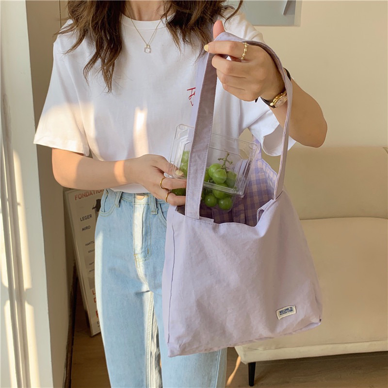 20YOUNG - Túi tote tím 2 mặt caro/trơn