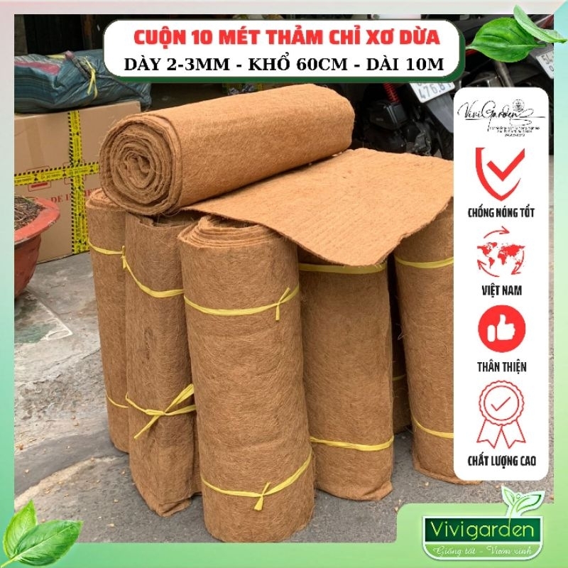 Cuộn 10m thảm xơ dừa, thảm dừa phủ gốc cây khổ 60cm Vivi Garden, quấn thân cây chống nóng, che mưa giảm bốc hơi nước