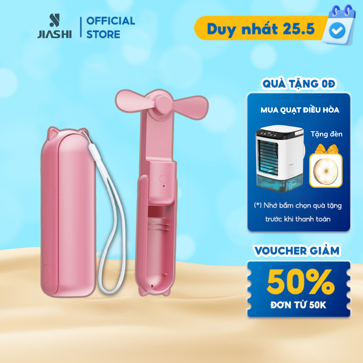 Quạt mini cầm tay gấp gọn JIASHI 3 chế độ gió tích hợp làm sạc dự phòng điện thoại dung lượng pin 2000mAh QMN08