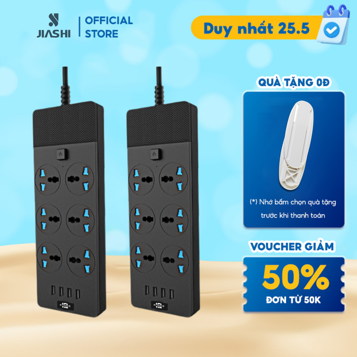 Ổ cắm điện đa năng JIASHI thông minh 4 cổng USB sạc nhanh 5V-3.1A công suất 3000W chống cháy dây nối dài 1,8M OCD03