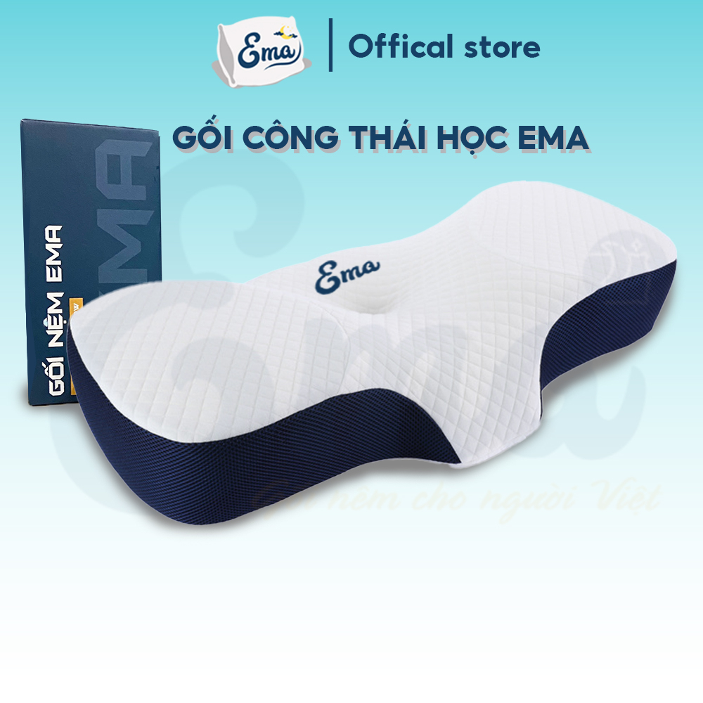 Gối công thái học EMA - Chống đau cổ vai gáy, Gối cao su non cao cấp - Tạo tư thế tốt khi ngủ