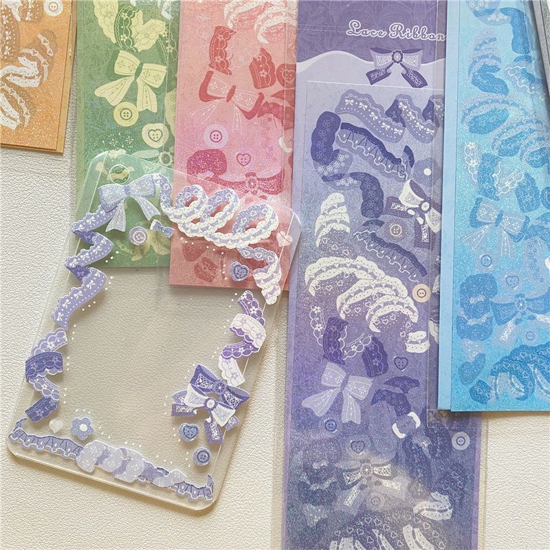 Sticker trang trí ruy băng hologram hàn quốc xinh xắn