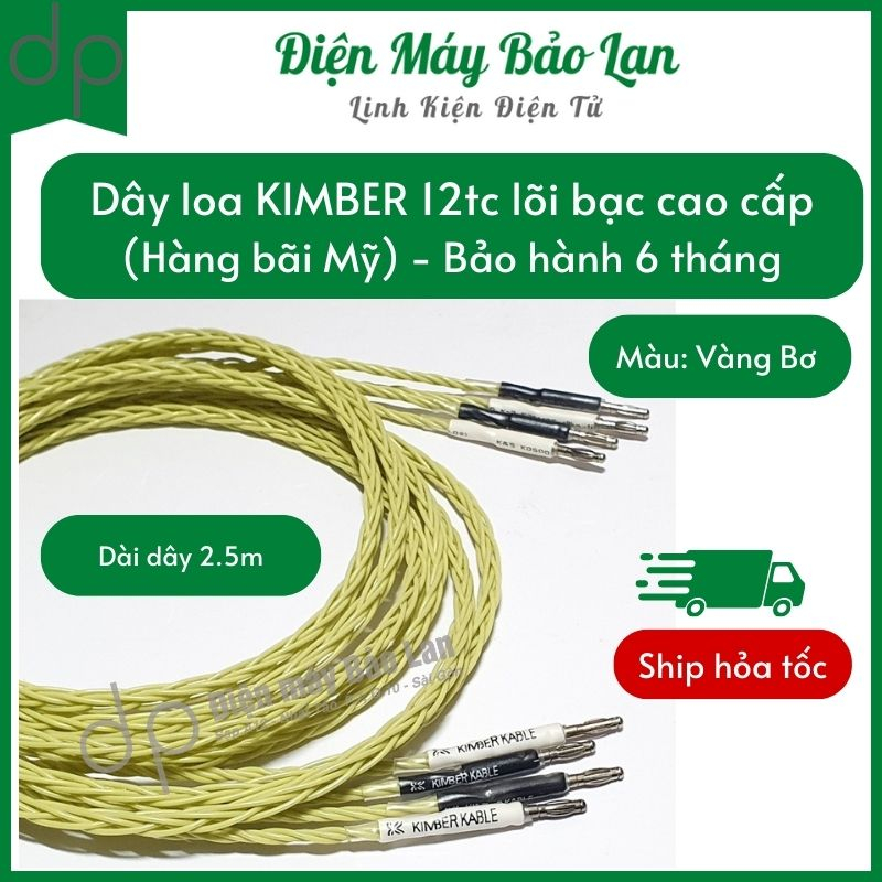 Dây loa Kimber 12tc lõi bạc cao cấp  màu vàng bơ dài 2.5 mét , BH 6 tháng - Điện Máy Bảo Lan