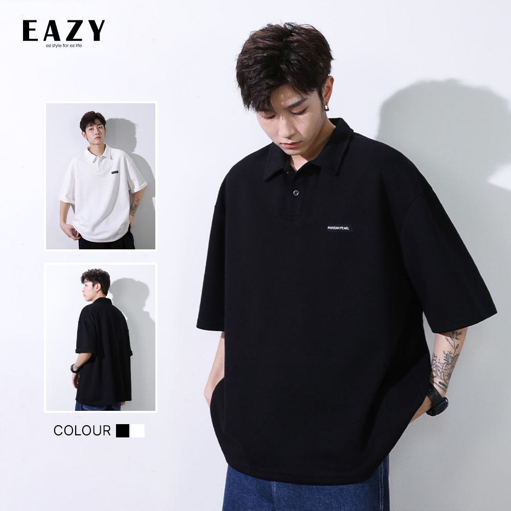 Áo polo nam tay lỡ form rộng thời trang EAZY - PL01 , Áo phông có cổ nam oversize chất liệu cao cấp màu đen trắng | BigBuy360 - bigbuy360.vn