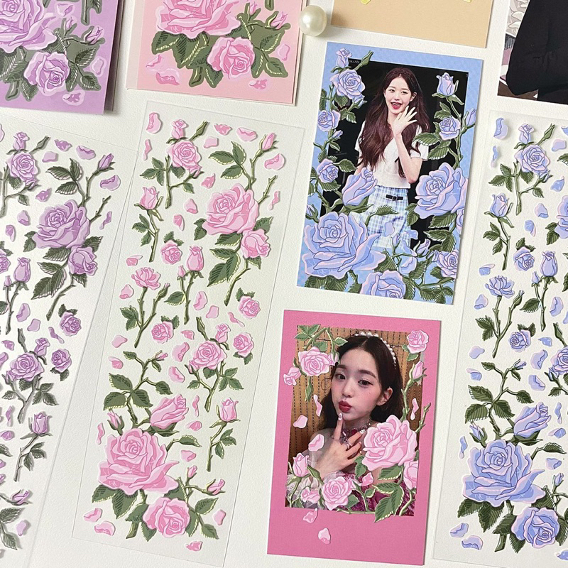 Sticker trang trí hoa hồng hàn quốc xinh xắn nhiều màu