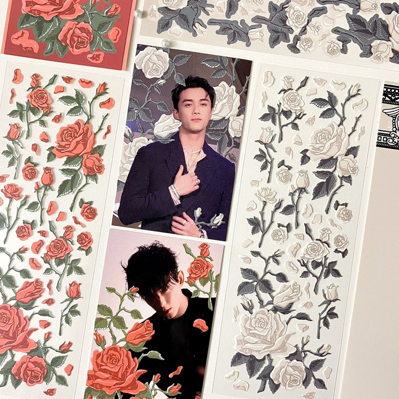 Sticker trang trí hoa hồng hàn quốc xinh xắn nhiều màu