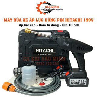 Máy rửa xe dùng pin máy rửa xe mini cầm tay HITACHI 199V mẫu mới áp lực cao súng xịt rửa xe gia đình bảo hàng 6 tháng