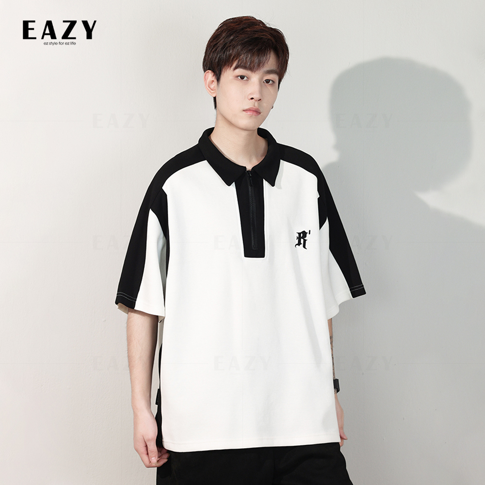 Áo polo nam tay lỡ phối màu thời trang EAZY - PL02 , Áo phông có cổ nam form rộng chất liệu cao cấp màu trắng đen | BigBuy360 - bigbuy360.vn