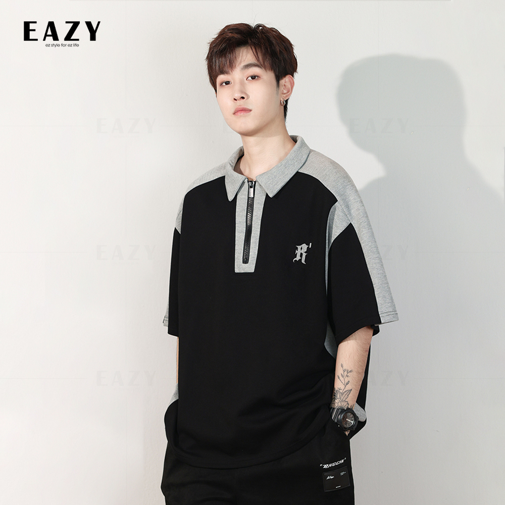 Áo polo nam tay lỡ phối màu thời trang EAZY - PL02 , Áo phông có cổ nam form rộng chất liệu cao cấp màu trắng đen | BigBuy360 - bigbuy360.vn