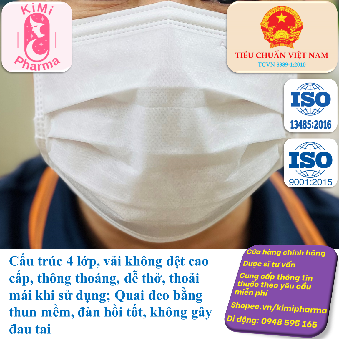 Khẩu trang y tế An Tâm 4 lớp người lớn - Hộp 50 cái