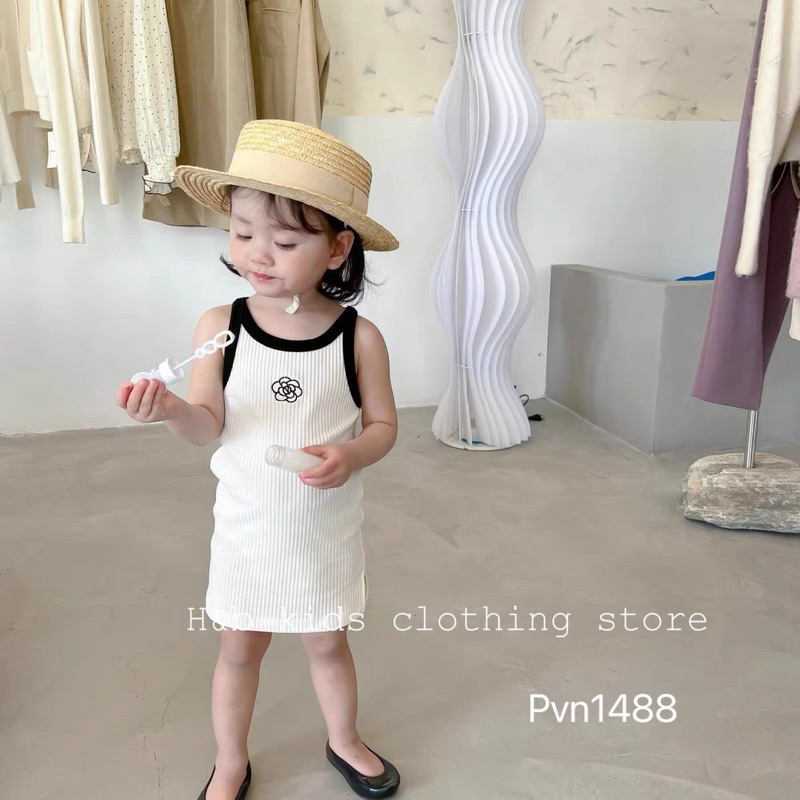 BG378- VÁY TĂM TRẮNG HOA TRÀ CHO BÉ