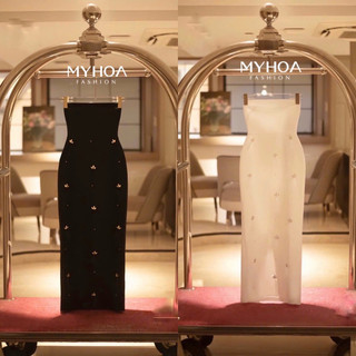 MYHOA| Caily Dress Dáng Dài Cúp Ngực Đính Đá Lông Vũ TKCC