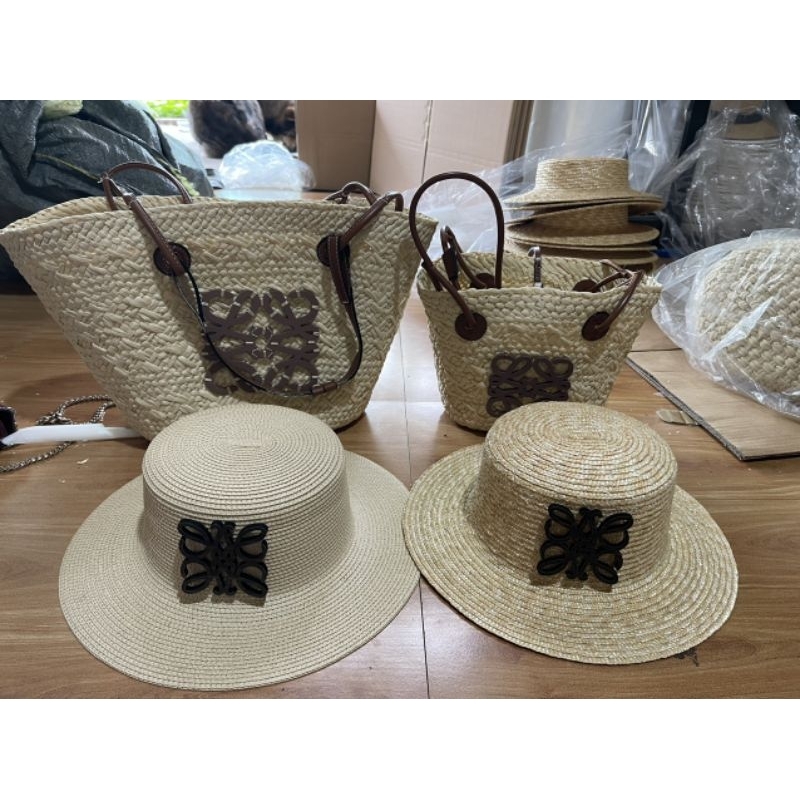 ẢNH THẬT - Túi cói 2 quai logo gỗ LOE WE siêu hot