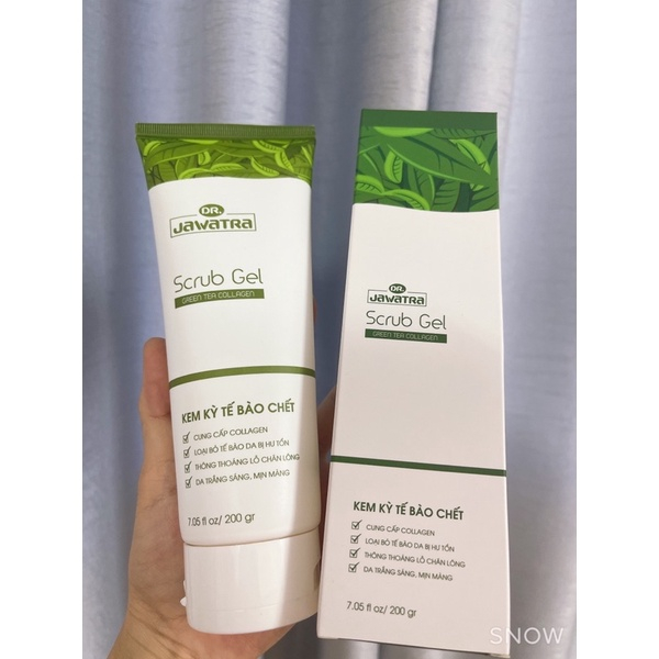 Gel tẩy tế bào chết trà xanh collagen Dr.Jawatra 200ml