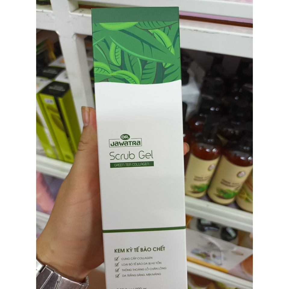 Gel tẩy tế bào chết trà xanh collagen Dr.Jawatra 200ml