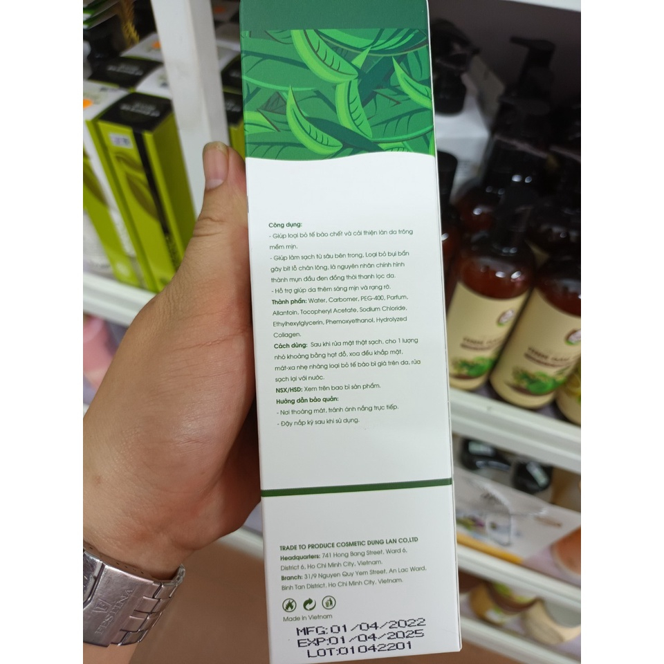Gel tẩy tế bào chết trà xanh collagen Dr.Jawatra 200ml