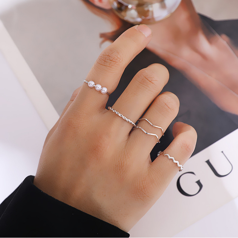 Set 5 Nhẫn Đeo Tay Mạ Bạc Đơn Giản Thời Trang Cho Nữ N13