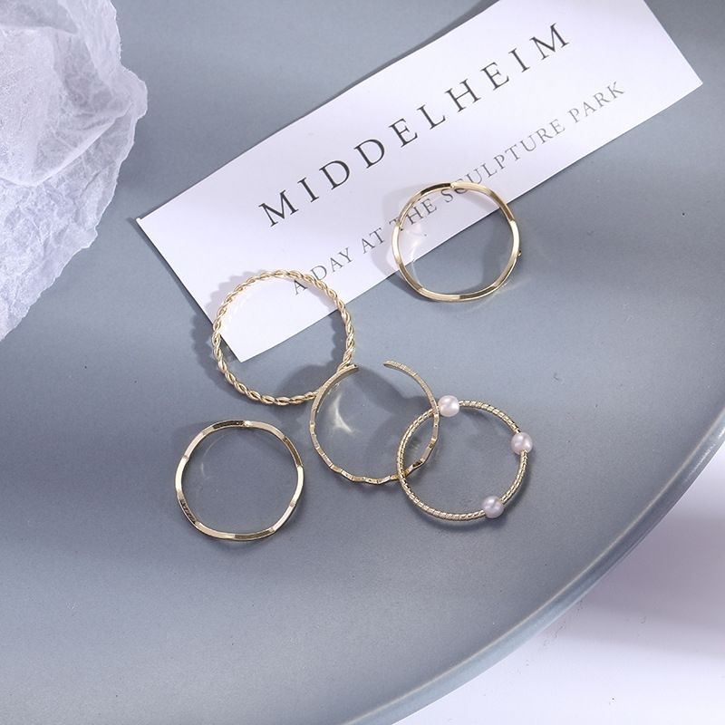 Set 5 Nhẫn Đeo Tay Mạ Bạc Đơn Giản Thời Trang Cho Nữ N13