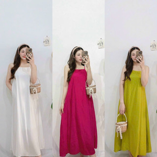 Đầm maxi đi biển 2 dây hở lưng dáng dài mùa hè màu sắc cực ngọt ngào