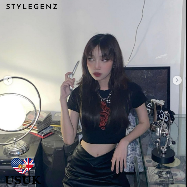 Áo Croptop ngắn ôm body đen in hoạ tiết cá tính StyleGenZ