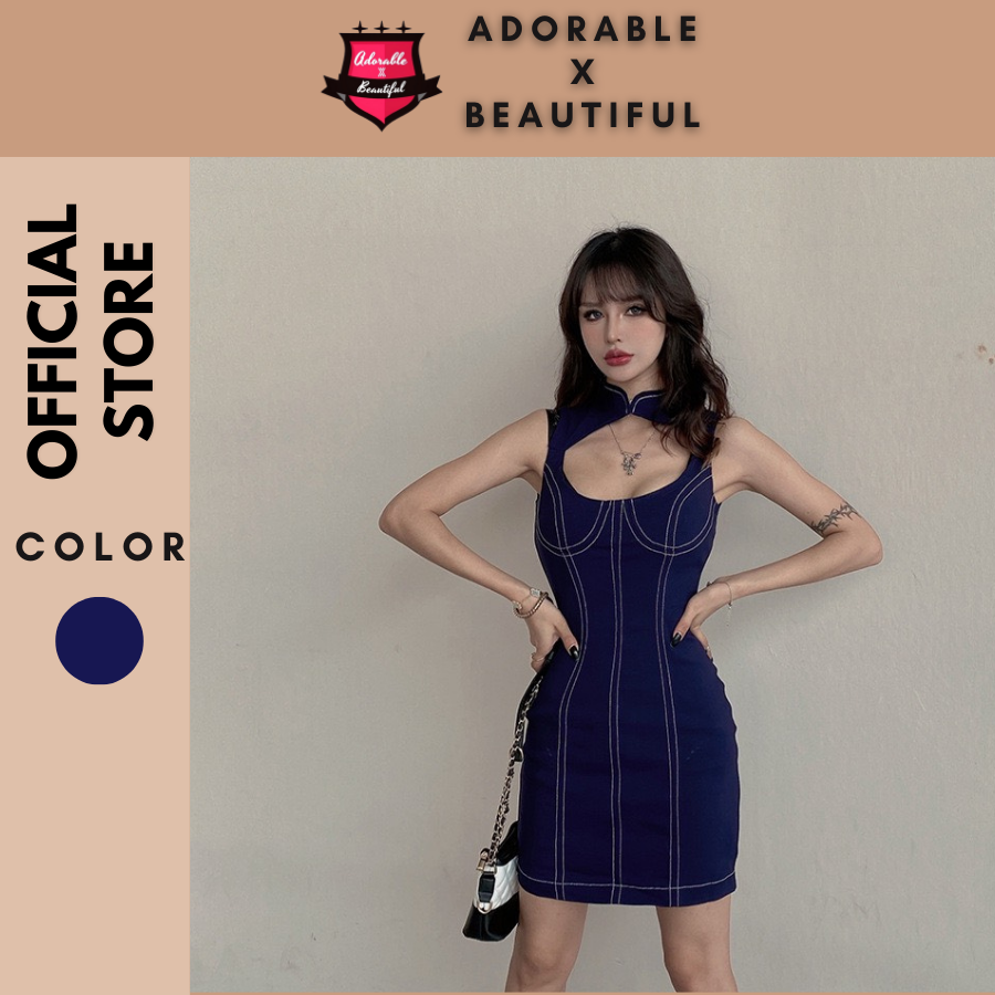 Đầm Denim Xanh Cổ Tàu Co Giãn, Đầm Body Phong Cách Trung Hoa Ulzzang Hot Trend [AdorablexBeautiful]
