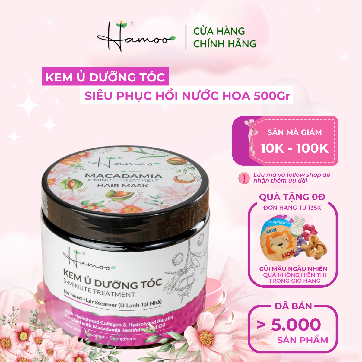 Kem Ủ Tóc Nước Hoa HAMOO 500gram Giúp Phục Hồi Tóc Suôn Mượt Hương Thơm Đến 48h