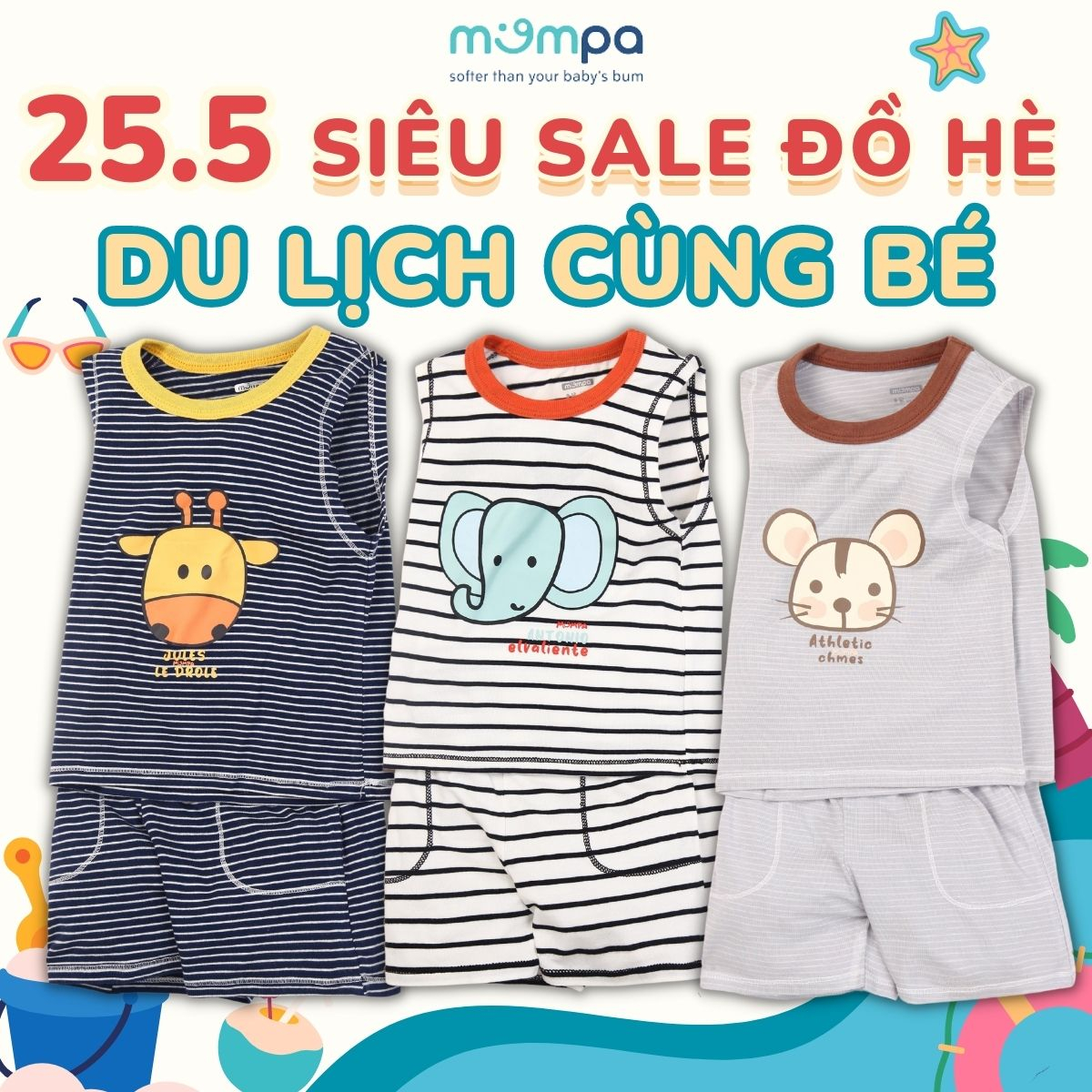 Bộ quần áo ba lỗ cho bé Mompa 6 tháng - 4 tuổi vải Modal thoáng mát co giãn thấm hút 215