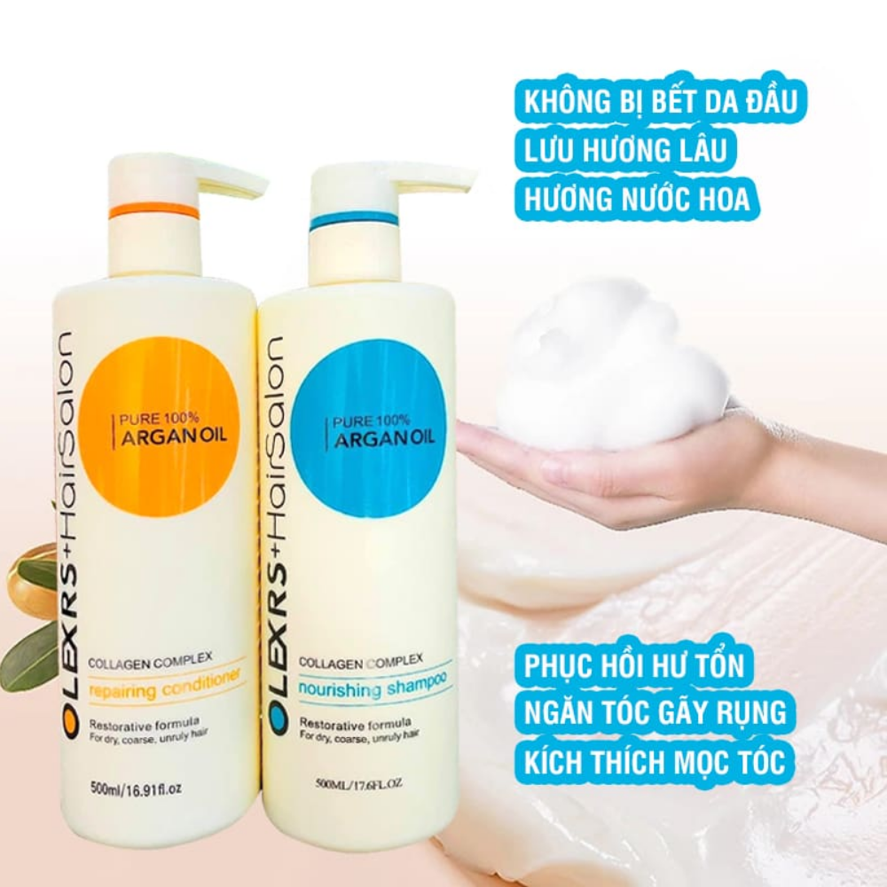 Cặp Dầu Gội Xả Olexrs Hair Salon 500ml-960ml - Cho Tóc Khô Xơ Giúp Tóc Luôn Mượt, Lưu Hương Lâu