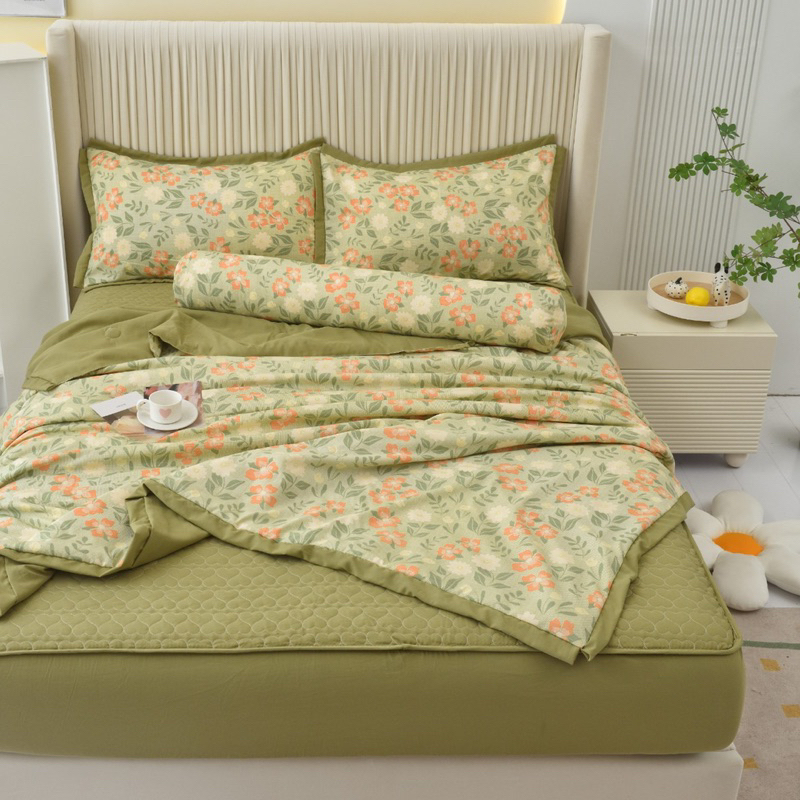 Sét 5 món Cotton đũi chăn hè ga trần bông nhập khẩu nguyên bộ 100% hàn quốc
