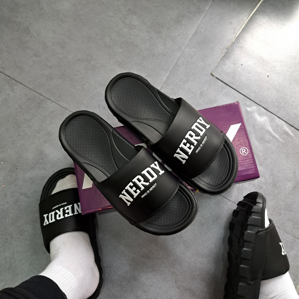Dép NERDY nam nữ quai ngang in sắc sảo, đế API đúc 4cm. Mẫu dép UNISEX chống thấm nước, siêu bền