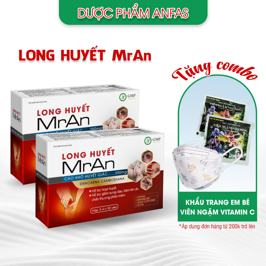 Long huyết Anfas (Hộp 30 viên) - tan bầm tím, mau lành vết thương hở