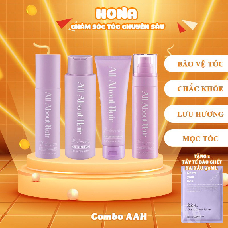 COMBO 4SP DẦU Ủ, DẦU GỘI, DẦU XẢ, XỊT DƯỠNG ALL ABOUT HAIR (Tặng TTBC Da Đầu)