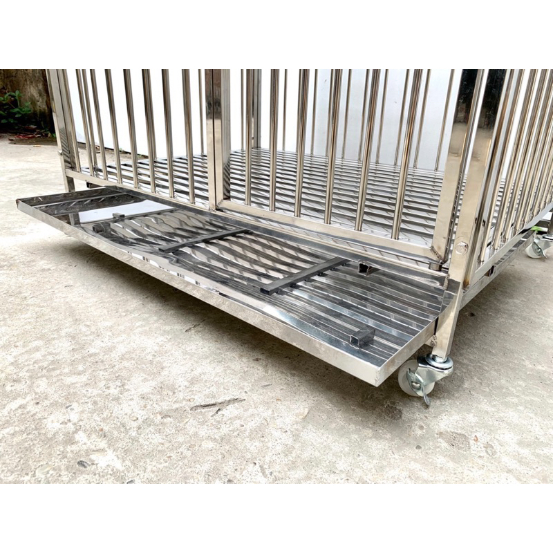 Chuồng inox cho chó mèo 83x60x70cm tháo lắp gấp gọn có bánh xe, khay hứng