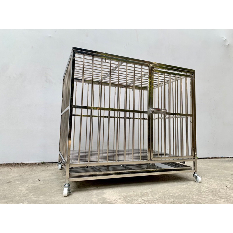 Chuồng inox cho chó mèo 83x60x70cm tháo lắp gấp gọn có bánh xe, khay hứng