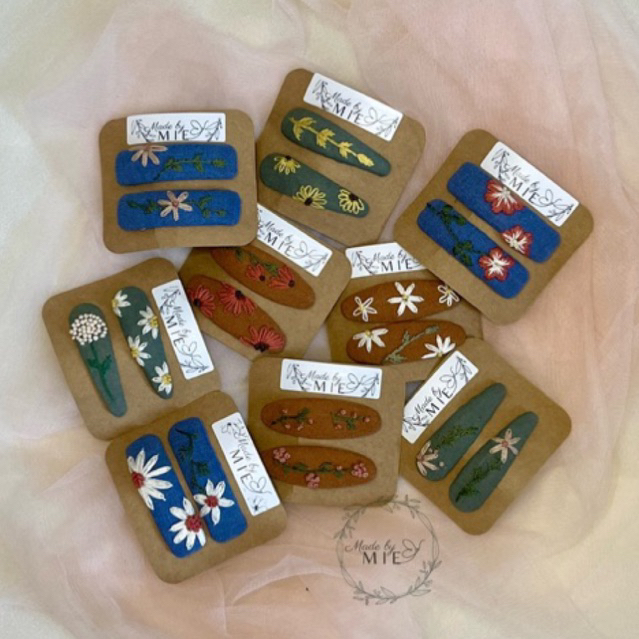 Set 2c kẹp tóc thêu tay 6cm 🌺