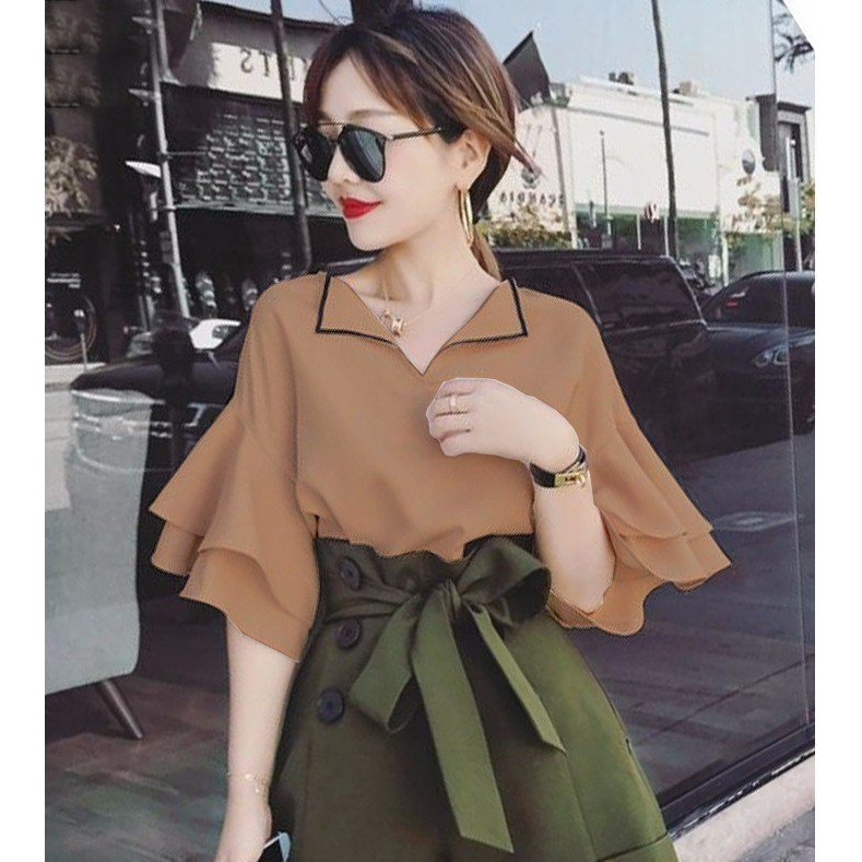 ÁO CỔ BẺ PHỐI VIỀN TAY TẦNG CÁCH ĐIỆU