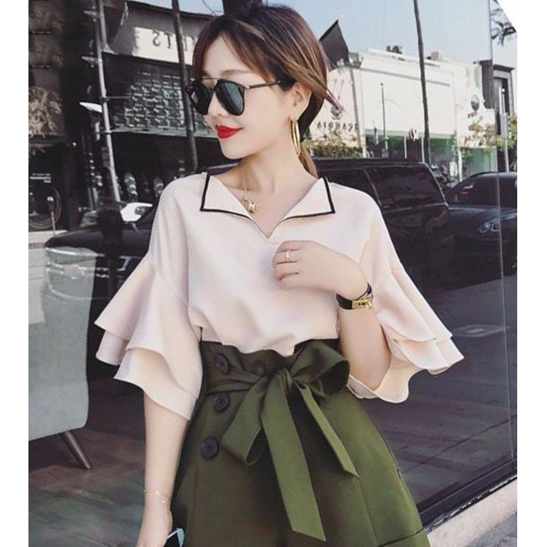 ÁO CỔ BẺ PHỐI VIỀN TAY TẦNG CÁCH ĐIỆU