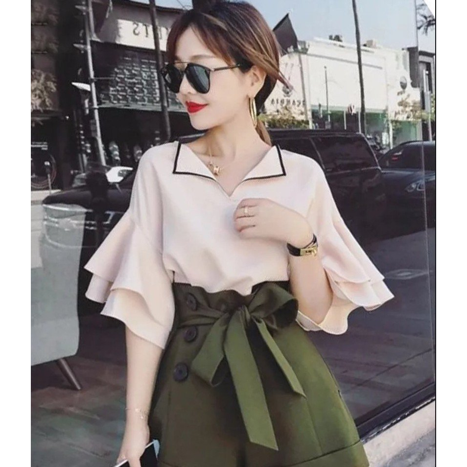 ÁO CỔ BẺ PHỐI VIỀN TAY TẦNG CÁCH ĐIỆU