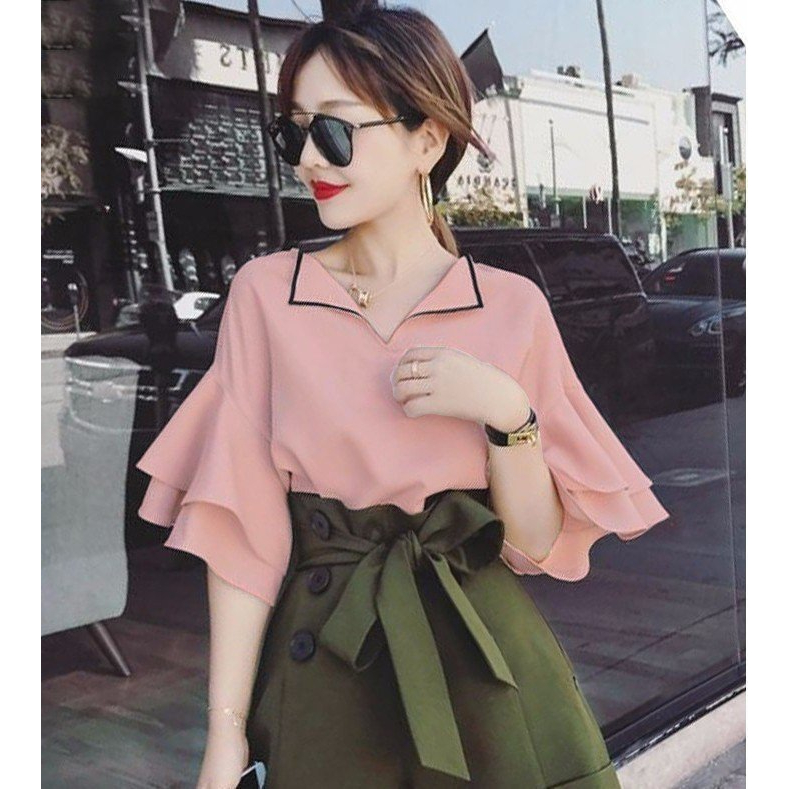 ÁO CỔ BẺ PHỐI VIỀN TAY TẦNG CÁCH ĐIỆU