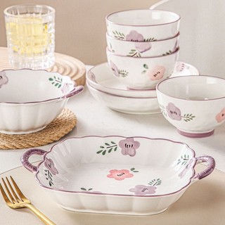 Set bát đĩa hoa tím Tử Huyên mộng mơ 8 món